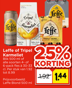 4 6 25 54 500 tripel leffe farmelie onde blo jeffe triple - of karmeliet blik ml   alle soorten korting pack fles e  30-33 cl . per stuk van 1.92 tot 8.99 prijsvoorbeeld   blond 1.92144