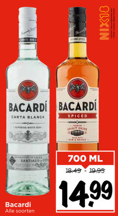  18 700 card spice bacardi carta blanca spiced superior white drink nix18 jaar legitimatie establecido santiago cup soorten ml 