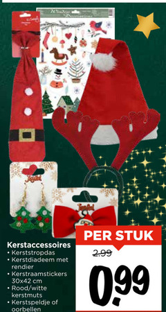  kerstaccessoires kerststropdas kerstdiadeem rendier 30x42 cm rood witte kerstmuts oorbellen stuk 