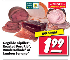  100 beter leven gegrilde kipfilet roasted porc rib runderrollade jambon serrano 