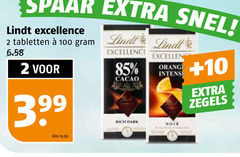  2 100 spaar lindt excellence tabletten kilo orange intense cacao 10 dark nose zegels 