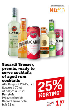  mixdrank 18 25 bacardi classic cocktail mojito orange rum cola prodent jaar legitimatie alcohol nix18 breezer lime toasted coconut up premix ready to serve cocktails aged 5 flessen blikjes stuk blik 