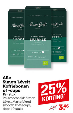  simon levelt koffiecups koffiebonen 1 10 12 25 premium organic coffee cupping notes sparkle rijk aromatisch r robuust pittig intensiteit aluminium capsule capsules cups stuk smooth doos stuks 