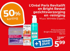  50 150 paris revitalift bright reveal gezichtsverzorging reiniging wrinkle expert filler loreal cleanser 1 spaar punt ml 