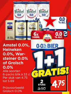  amstel heineken 0.0 grolsch alcoholvrij bier blikjes 1 2 6 33 steiner soorten blik stuk 6x 330ml stuks 