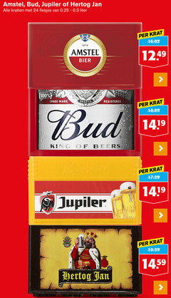  bud jupiler hertog jan amstel krat bier 24 100 1870 kratten 0.25 liter bieren traditie brewed with trade frica america king beers paul 