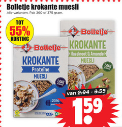  bolletje muesli 23 55 360 1867 krokante pak vezels laag suiker hazelnoot amandel 15 