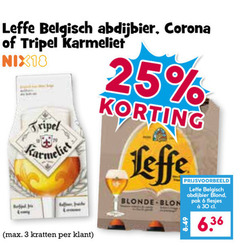  corona leffe karmeliet krat bier speciaalbieren 1 3 6 25 30 belgisch abdijbier tripel nix18 blonde blond pak kratten 