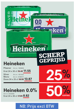  heineken 0.0 silver krat bier 24 25 30 50 alcohol free pilsener mono doos scherp geprijsd 