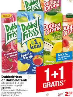  1 2 100 dubbel frisss drank fris framboos cranberry appel rijk vitamine perzik dubbelfrisss dubbeldrank pakken 5 liter combineren verfrisser mango 5x aanbieding sinaasappel 