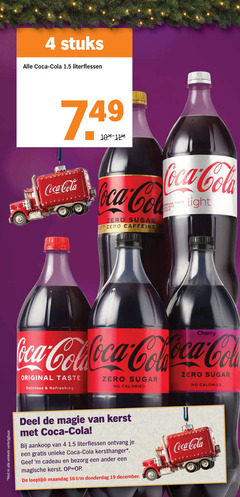  coca-cola cola 4 16 19 winkels stuks coca literflessen zero sugar caffeine freshing taste calories light cherry original refreshing deel magie kerst kersthanger cadeau magische looptijd maandag december 