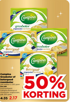  campina roomboter 4 10 50 250 energie 100g grasboter anno ongezouten to planet proof botergoud gezouten pakken pak 