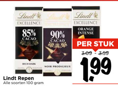  lindt chocolade 90 100 excellence cacao dark repen soorten noir orange intense stuk 