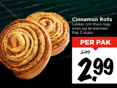  3 cinnamon rolls thuis warmen pak stuks 3.99 