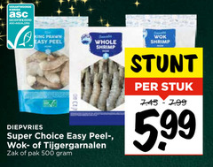  garnalen 500 kweek gecertificeerd asc-aqua.org king prawn easy whole shrimp wok diepvries super choice tijgergarnalen zak pak stuk 5.99 