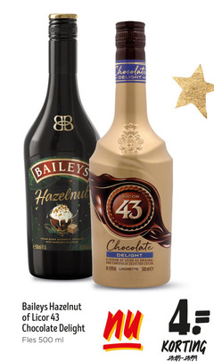  baileys licor 43 likeur 4 500 chocolate delight b hazelnut cream based alcoholic with flavours fusion original and selected cocoa 14 9 likorette fles ml 