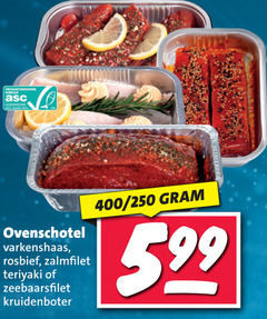  med ovenschotel varkenshaas rosbief zalmfilet teriyaki zeebaarsfilet kruidenboter 400 250 