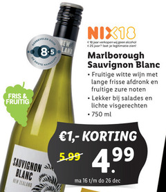  witte wijn 1 16 18 25 26 750 fris fruitig hamersma new land nix18 jaar alcohol legitimatie marlborough sauvignon blanc fruitige lange frisse afdronk zure noten salades lichte visgerechten ml zealand 5.99 