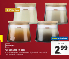  9 10 cm livarno home geurkaars glas vanilla cream light musk dark amber cashmere stuk 