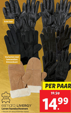  leer lamswollen binnenkant genuine leather esmara livergy leren handschoenen maten paar 