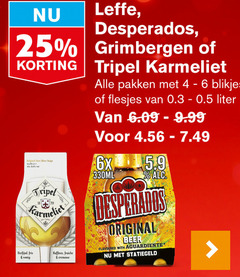  leffe desperados grimbergen karmeliet blikjes bier speciaalbieren 4 6 25 belgisch biere belge tripel pakken liter 6x 330ml verfijnd fris fraiche original beer flavoured with 