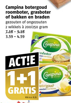  campina roomboter 1 2 botergoud grasboter bakken braden gezouten ongezouten wikkels 200 250 kilo v.a. zouten 