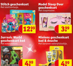  stitch geschenkset telefoontasje model slaapmasker jurrasic world bad waterpistool 3 99 minions douche bananen 