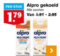  soorten stuk alpro gekoeld mild creamy sugars nature vanille soja 