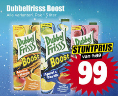  99 dubbelfrisss boost pak liter dubbel frisss vleugje ananas mango verfrissend appel perzik boordevol 