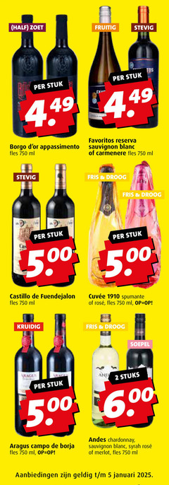  2 5 69 500 750 1910 zoet fruitig stevig stuk borgo appassimento fles ml favoritos reserva sauvignon blanc carmenere fris droog castillo spumante rosee kruidig soepel stuks campo andes chardonnay syrah merlot januari 