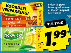  pickwick thee 40 100 400 voordeel rooibos original caffeine green tea lemon natural pack pak zakjes stuk 