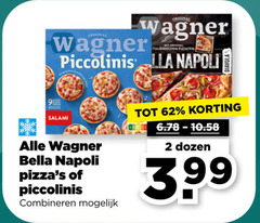  wagner diepvriespizza 2 9 original piccolinis napoli salami bella combineren dozen 3.99 