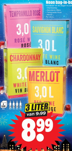  rose witte wijn rode 3 40 8 99 liter tempranillo neon bag box houdbaar dagen chardonnay sauvignon blanc rosee doos wine 3. merlot white vin zenzen 2 25 western south l red ge 