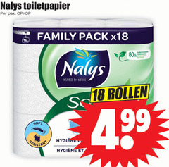  nalys toiletpapier 18 80 99 pak ouvrir family pack x18 soft resistant inspired by nature gerecycleerde emballage recycle rollen 