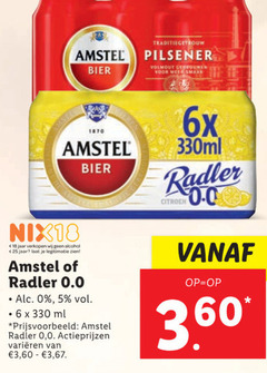  amstel blikjes bier radler 5 6 18 25 330 1870 traditiegetrouw pilsener volmout nix18 jaar alcohol legitimatie 0.0 ml varieeren 3 60 6x 330ml citroen 