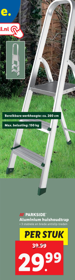  150 260 werkhoogte ca. cm belasting iii parkside aluminium huishoudtrap brede antislip treden stuk 