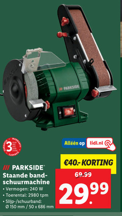  3 50 150 240 jahre iii parkside staande band schuurmachine vermogen toerental tpm slijp schuurband mm lidl.nl 