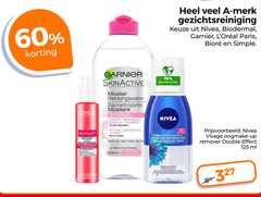  33 35 60 96 200 400 merk gezichtsreiniging nivea biodermal garnier paris loreal revitalift nettoyant extender gezichtsreiniger glycolzuur skinactive reinigingswater eau nettoyante gevoelige huid peaux sensibles reinigt verwijdert make up kalmeert afspoelen apaisant sans gezicht open lippen visage yeux parfum parabenen for handen ml recycled bottle double effect waterproof oogmake-up remover demaquillant wimpers des bose formule avec du at to b 