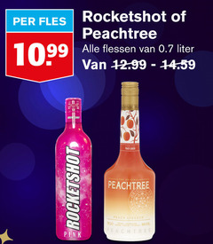  rocketshot likeur 20 fles peachtree flessen liter rock shot pere clear peach liqueur pink peche 