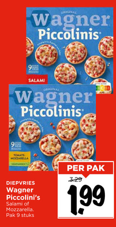  wagner diepvriespizza 9 piccolinis salami tomaten mozzarella diepvries pak stuks 