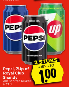  2 33 pepsi up royal club shandy zero sugar soorten blikken stuks 1 00 