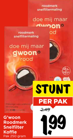  gwoon koffie 250 roodmerk snelfiltermaling rood melange arabic robusto snelfilter pak 