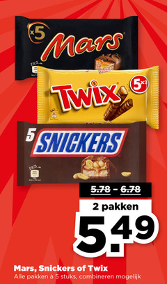  2 5 6 mars 5x twix snickers pakken stuks combineren 