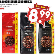  gwoon koffiebonen espressobonen xxl regular roodmerk dark zak xl volle bak kilo genieten 