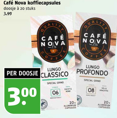 20 300 cafee nova koffiecapsules doosje e  stuks 3.99 lungo per classico 06 zacht   rond profondo special grind 08 dark roast vol krachtig   aluminium capsules 20x 