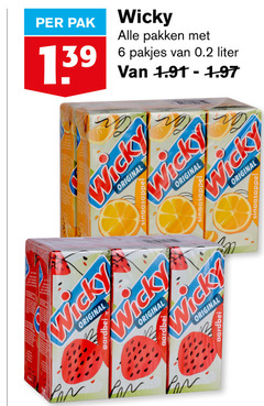  wicky fruitdrank 6 pak pakken liter original aardbei sinaasappel pan 