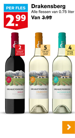  rode wijn witte 2 5 8 99 fles drakensberg flessen liter 3.99 soepel rond merlot chardonnay wine western cape south africa droog fris sauvignon blanc 