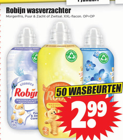  robijn wasverzachter 50 100 morgenfris puur zacht zwitsal xxl flacon biologisch afbreekbare ingredienten fles plastic recycled classics collection wasbeurten re adoucissant cares 