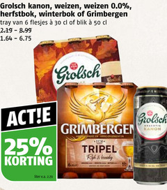  grimbergen grolsch speciaalbieren 6 25 30 50 kanon weizen 0.0 herfstbok tray blik 1128 tripel liter v.a. 