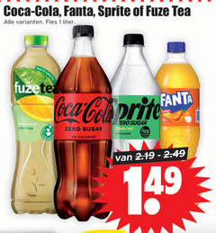  fanta coca-cola fuze tea sprite ice frisdrank cola 1 coca fles liter calories iced green zero sugar lemon lime natural flavours new irresistible taste 